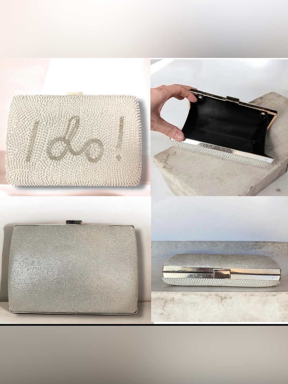 White Beaded Bridal Bride I Do! Clutch Bag - Elegant Evening Accessory